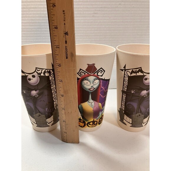 Set Of 4 Disney Nightmare Before Christmas Jack Sally Tan Plastic Drinking Cups - Picture 5 of 7